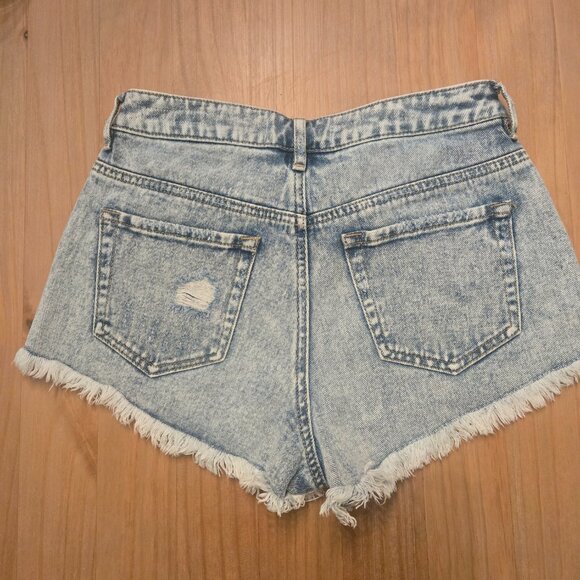 PacSun High Rise Festival Shorts 25" Cut Off Jeans Light Denim Distressed - Picture 3 of 5